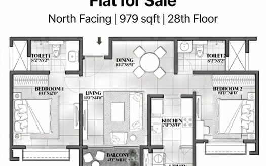 2 BHK Resale Flat Prestige Eden Park Sarjapur | 979 Sq Ft | North Facing