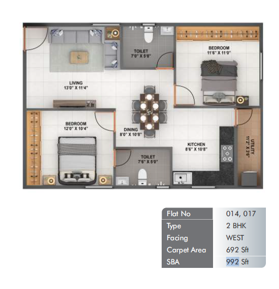 2 BHK Flat For Sale Binary Essentia Floor Plan